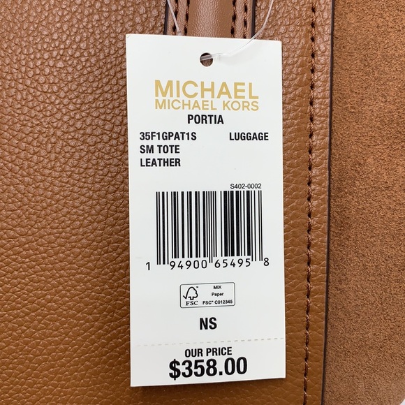 MICHAEL KORS PORTIA SMALL TOTE  LUGGAGE COLOR Pebbled leather/ suede - Picture 15 of 16